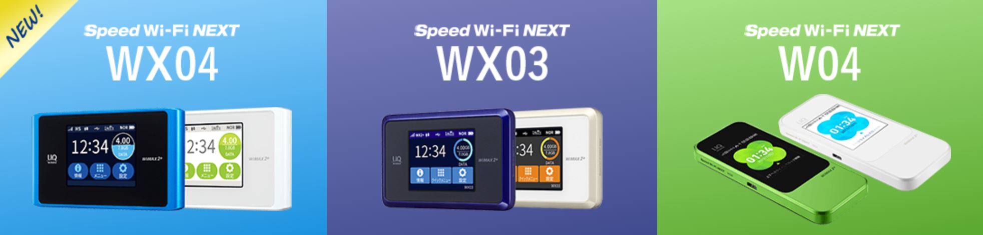 wimaxルーターの機種「WX04」「WX03」「W04」の見た目
