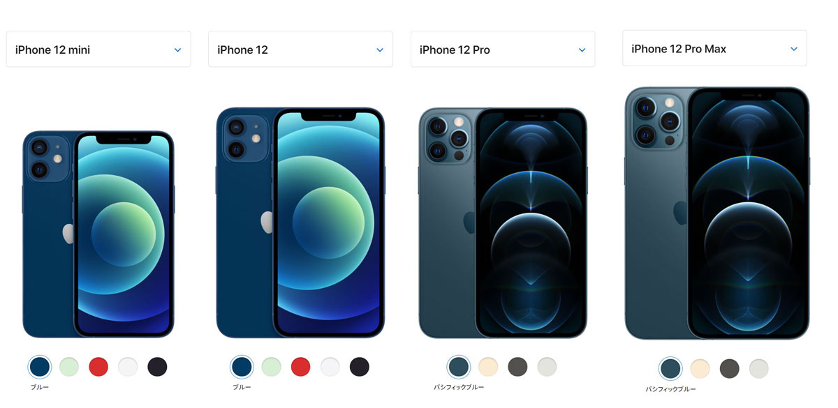 iPhone12Mini＆iPhone12＆iPhone12Pro＆iPhoneProMAXの見た目とサイズとカラーバリエーションの違い
