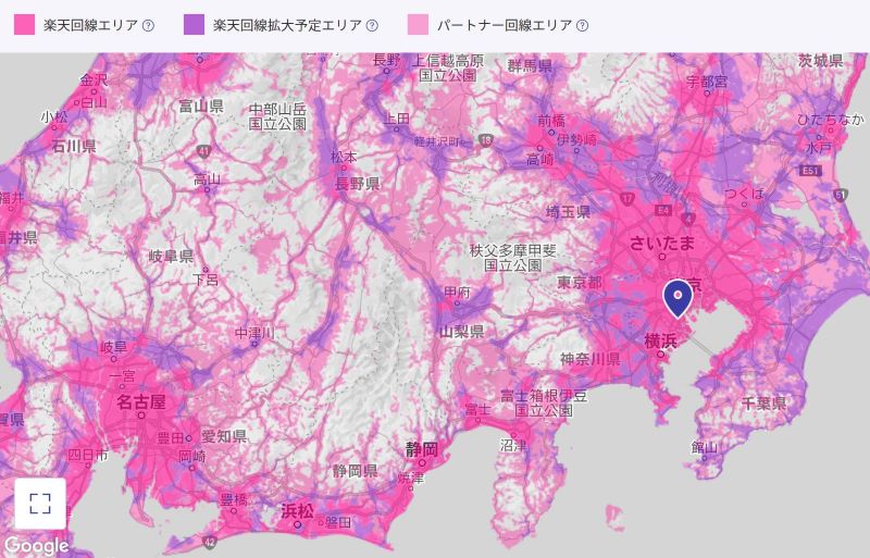 楽天アンリミットの回線エリア(関東圏)は意外と広い(2021.22時点)